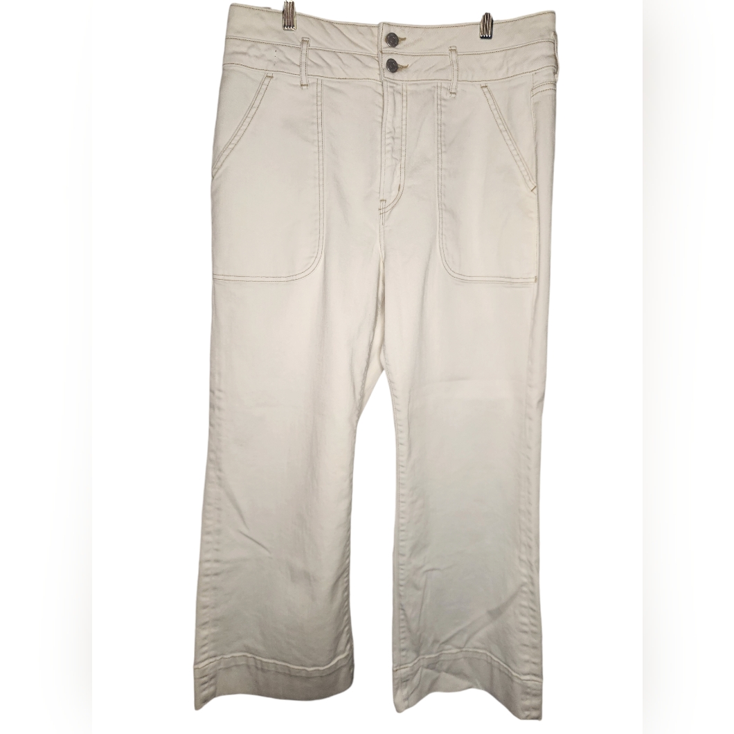Veronica Beard Cream Hilde Wide Ankle Crop High Rise Jeans Size 32 $329